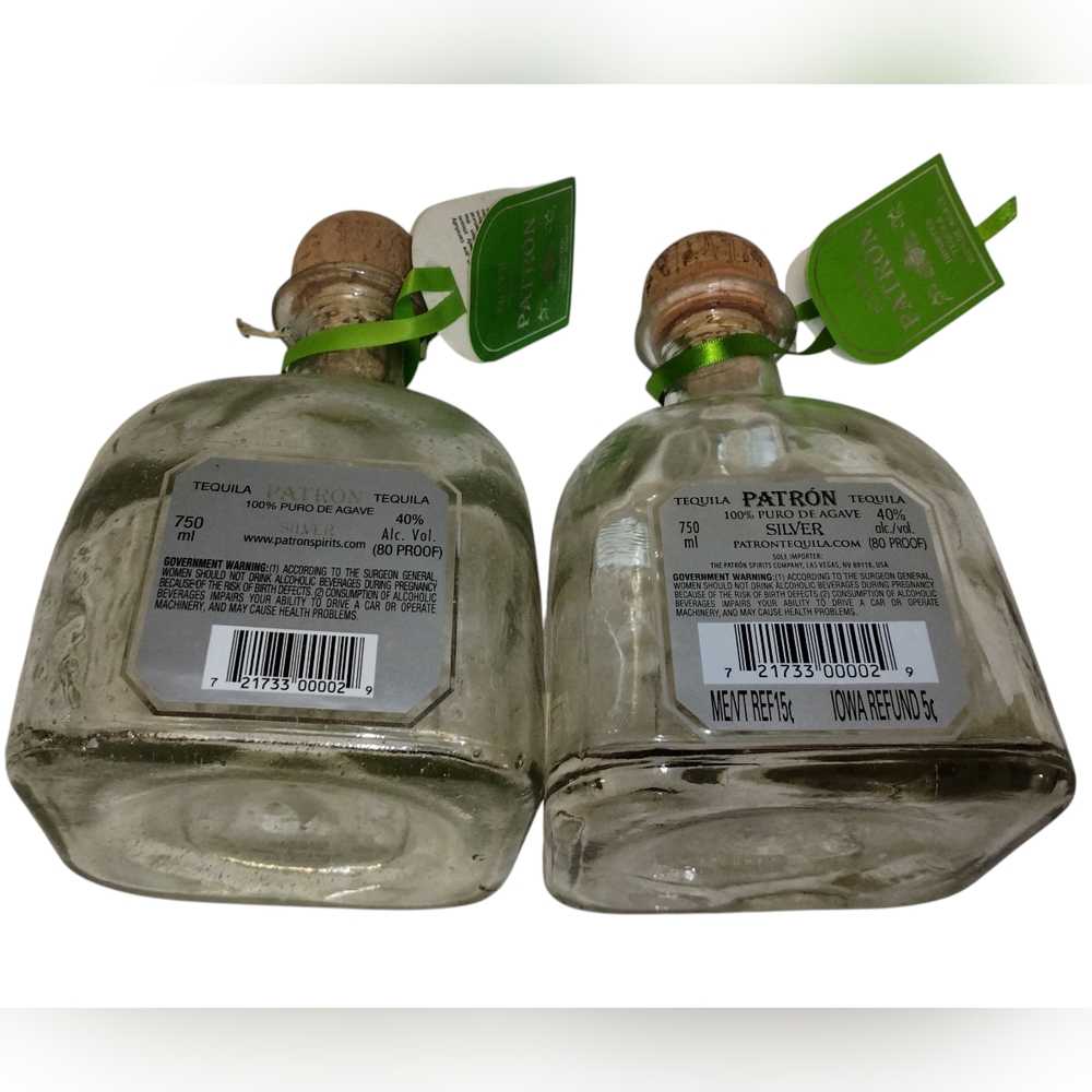 2 Patron Silver Tequila Bottle +FREE XO Shot glasses Empty w/Cork & Original Tag